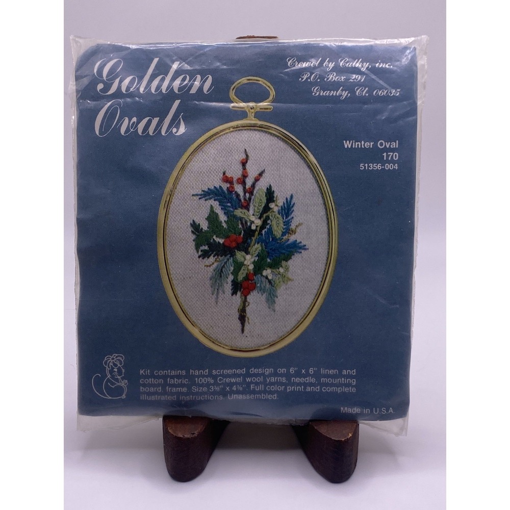 Vintage Crewel Embroidery Kit with Oval Frame New Complete Winter Oval 170